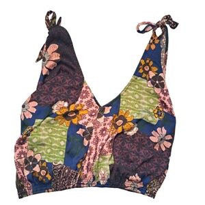 Free People Tied to You Patchwork BoHo Tank Top Tie Sleeves Size Small